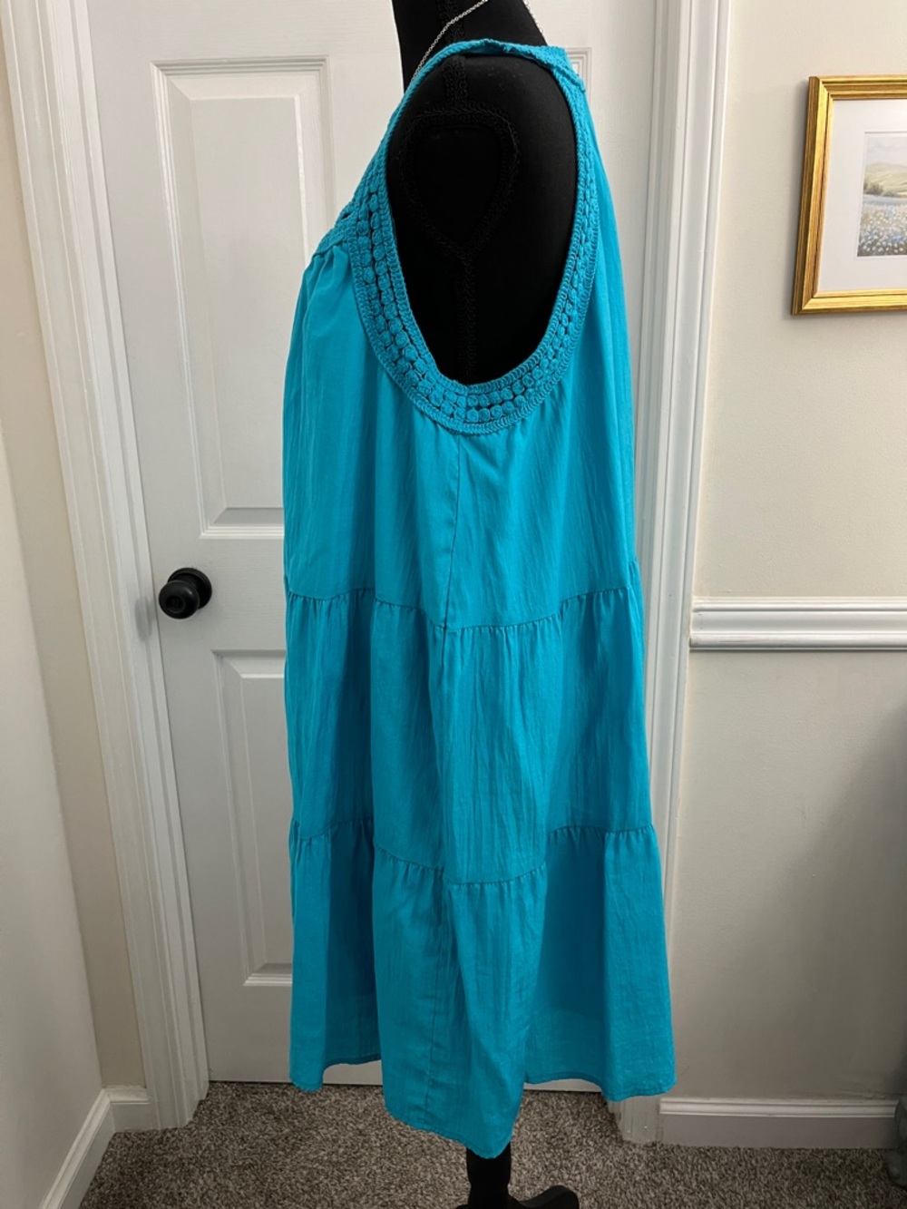 Sleeveless Turquoise Crochet Yoke Midi Dress - Women - Picture 4 of 8